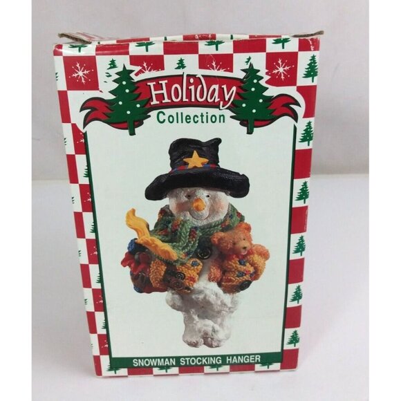 Vtg World Bazaars Holiday Collection Snowman Holding Teddy 7.5" Stocking Hanger - Picture 11 of 14